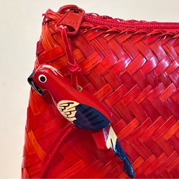 Clutch Purse Wicker With Parrot Zipper Pull Red/Orange - Picture 7 of 11